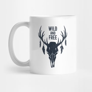 Deer With Horns. Inspirational Text. Wild And Free. Boho Style Mug